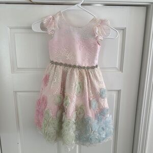 Floral Lace Kids Dress - Pink, Green, Blue
